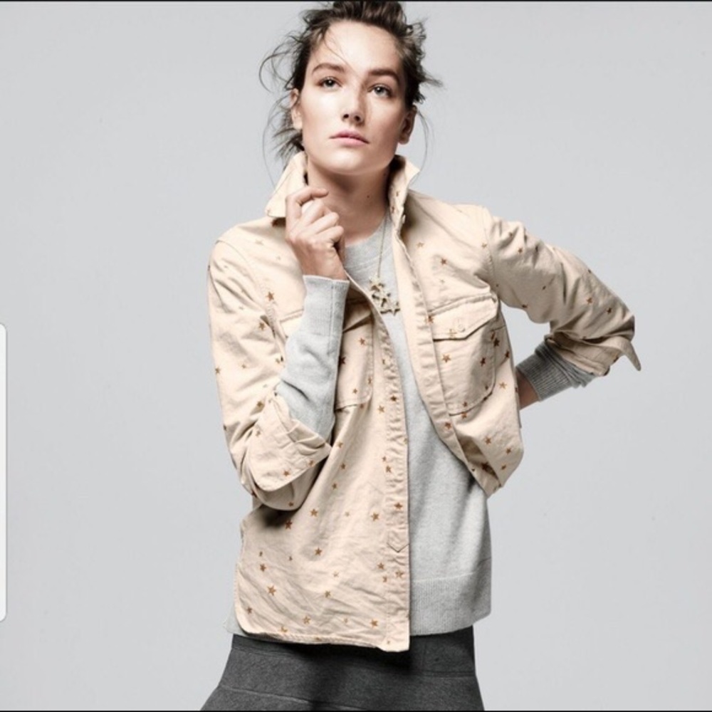 J Crew Cotton Gold Star Ecru Button Down M